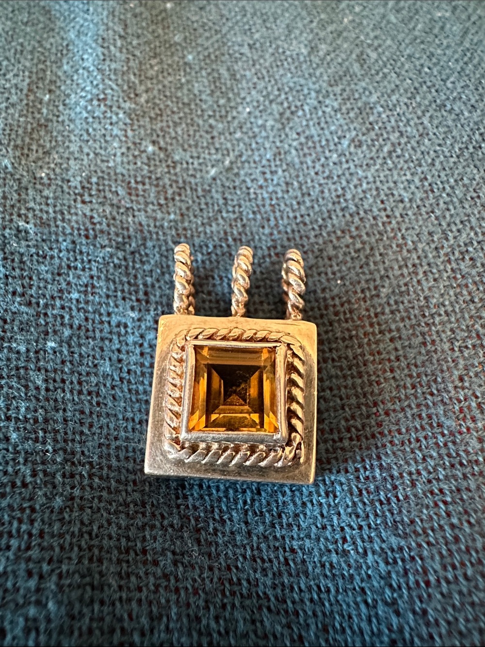 Striking Sterling Silver Pendant 925 with Citrine Stone. Chunky No Chain